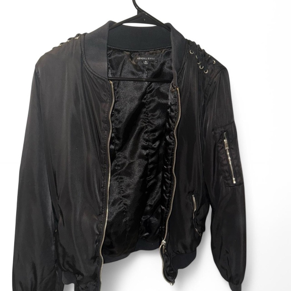 Kendall & Kylie Lace-Up Black Bomber Jacket Size S View 3